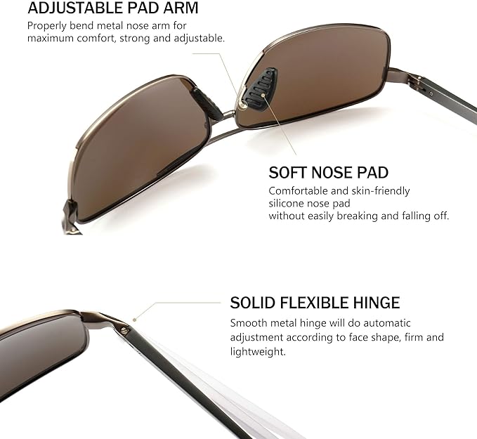 SUNGAIT Ultra Lightweight Rectangular Polarized Sunglasses Men UV400 Protection