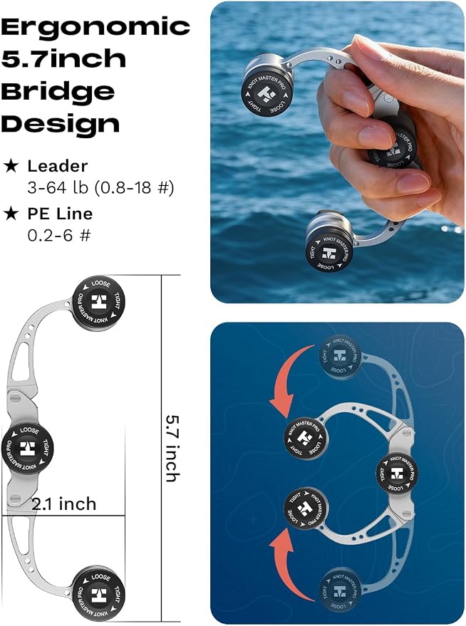 HOOK-EZE Fishing Knot Tying Tool | Protect from Fish Hooks | Tie Fishing Knots Easily, FG Knot Tying Tool, GT Knot Assist for Braid to Leader Connection, Adjustable Tension