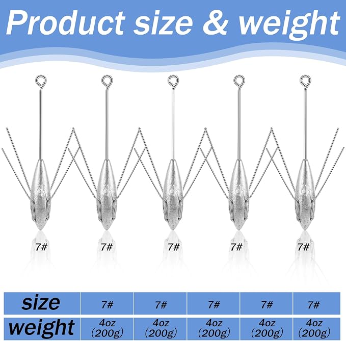 Sotiff 5 Pcs Sputnik Sinker Surf Fishing Weights Fishing Equipment Long Tail Surfing Surf Casting Sinkers Spider Weights for Catfish Near Sea Ocean Ship Breakwater Large River Beach Man Gift