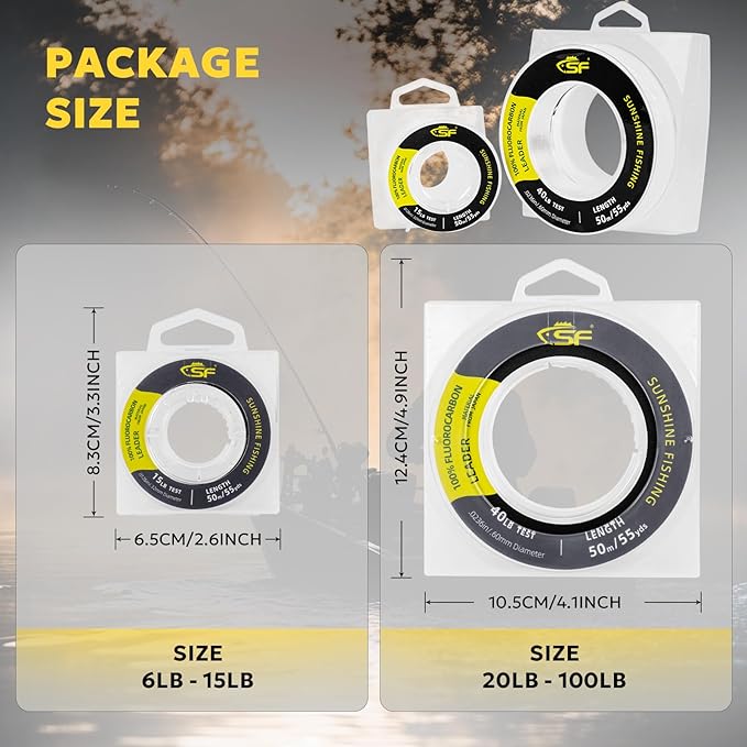 SF 100% Pure Fluorocarbon Leader Material Fishing Line Virtually Invisible Shock Resistant Increased Sensitivity Sink Fast Clear 55yd