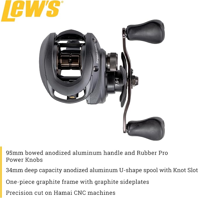 Lew’s Speed Spool Baitcast Fishing Reel, 9+1 Bearings, 7.5:1 Gear Ratio, Aluminum Frame, Graphite Sideplate, MCS Braking System, Left-Hand Retrieve