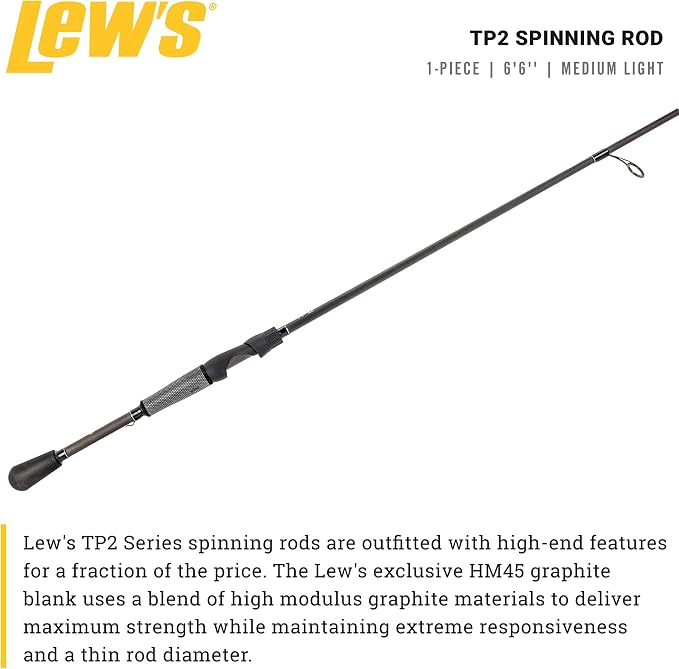 Lew's TP2 Spinning Fishing Rod, HM45 Graphite Rod, Winn Dri-Tac Split-Grip, SoftTouch Reel Seat, No Foul Hook Keeper