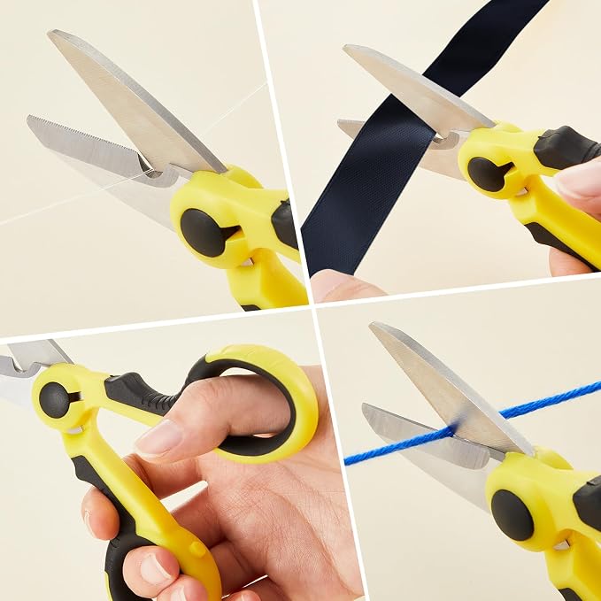 Honoson 2 Pcs 5.7" Fishing Scissors Braided Line Cutters Fishing Heavy Duty 3cr13 Non Slip Serrated Edge Scissors Saltwater Freshwater Braid Multi Function Snips for Trimming (Yellow Black)
