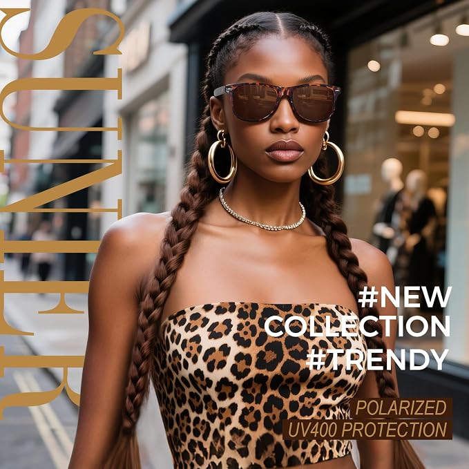 Sunier Polarized Sunglasses for Men and Women, Retro Square Matte Finish UV400 Protection Shades for Driving, Fishing