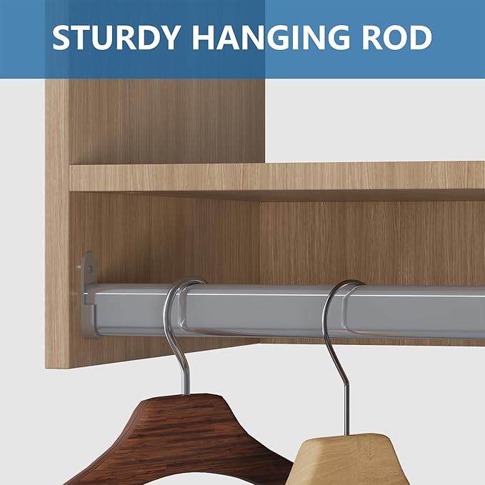 Tall Hanging Closet Unit, Modular System Organizer With Storage for Walk-In Closets, Clothing Rack Wardrobe for Hanging Clothes, Bedroom, Wood, 19.5"W