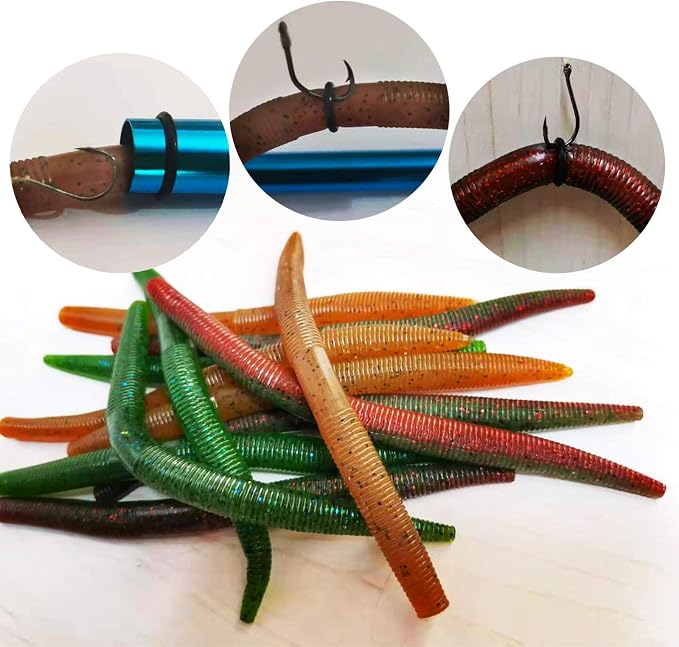 Senko Bait, 12PCS Fishing Soft Plastic Lures, 5.71inch Worms Bass Fishing Lure Kit Rubber Stick Baits with Salt for Wacky Rig Saltwater Freshwater
