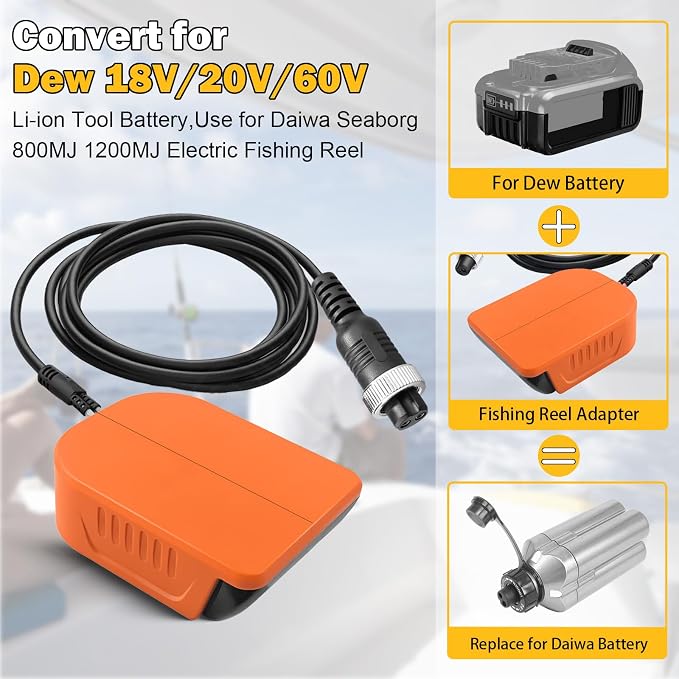 for Dewalt 20V to for Daiwa/for Shimano Electric Fishing Reel Adapter, 14.4V/14.8V Battery Converter for Tanacom/Seaborg/BeastMaster(Adapter Only)