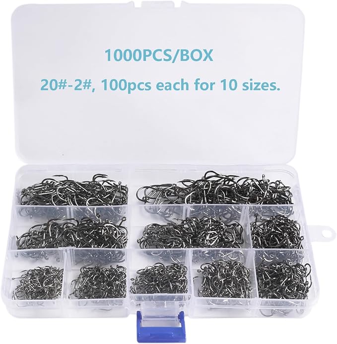 Dyxssm Small Fishing Hooks for Freshwater, 1000pcs 600pcs 400pcs Trout Fish Hook Set, 10 Sizes #2-#20