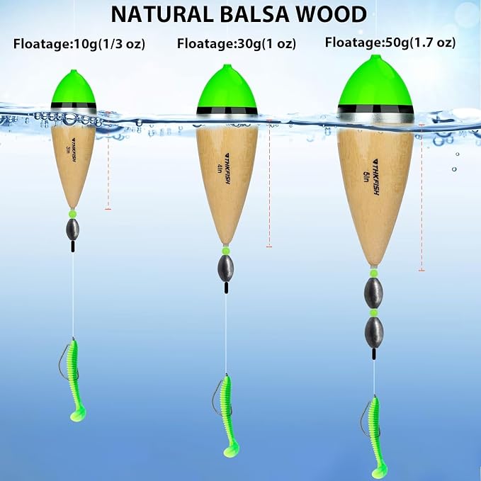 THKFISH Fishing Bobbers Slip Bobbers for Fishing Floats Bobbers for Fishing Balsa Bobbers for Steelhead Fish Float Rigs Freshwater Saltwater Floatage
