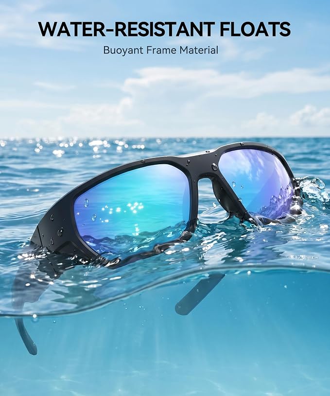 Men's Polarized Fishing Sunglasses, UV400 Wrap Around Sports Sunglasses, Floatable Anti-Glare Eyewear for Runing