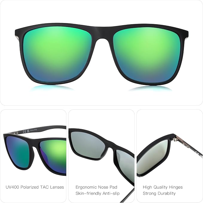 ZENOTTIC Square Polarized Sunglasses for Men Ultralight Carbon Fiber Sun Glasses Driving Fishing Golf Sports UV400 Protection