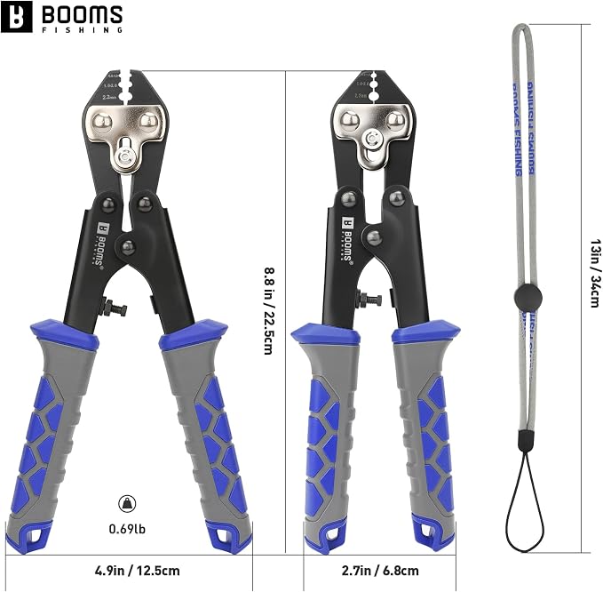 Booms Fishing Crimping Pliers Tool: 8.8in Crimper for Wire & Mono Lines up to 2.2mm - Compatible with Oval & Double Barrel Sleeves - XW42 Rigging Tool for Serious Anglers & Tackle Makers