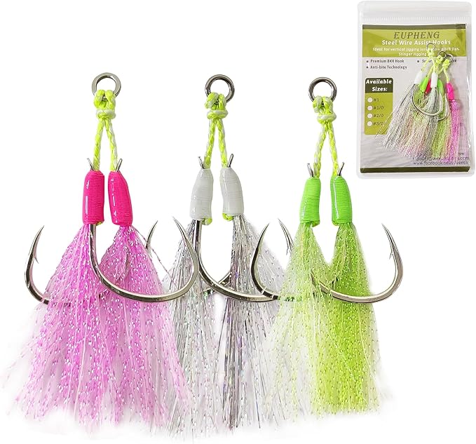 Eupheng Fishing Assist Hooks for Topwater Lures, Dancing Stinger Jigging Hooks Replacement Fishing Hooks for Freshwater & Saltwater