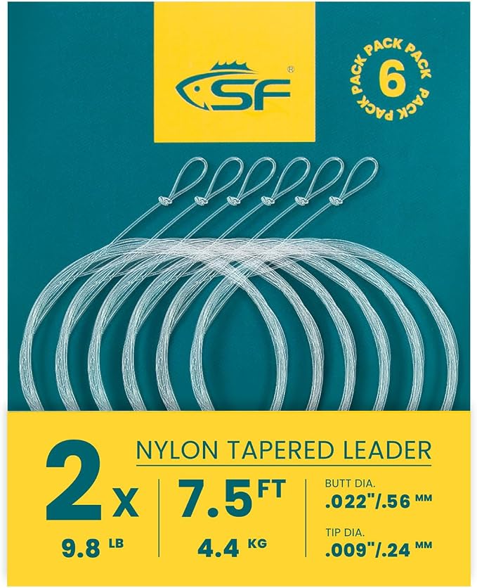 SF Pre-Tied Loop Fly Fishing Tapered Leader Nylon Clear Trout Freshwater Saltwater Bonefish Permit Bass Salmon Steelhead 7.5FT 9FT 10FT 12FT 15FT 0X 1X 2X 3X 4X 5X 6X 7X