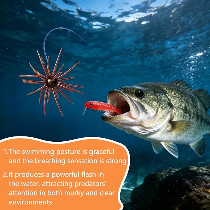 4Pcs Floating Sea Urchin Soft Lure - Super Urchin Bait with Tentacles, TPE Finesse Baits for Bass Fishing, Multi-Species Lures for Drop Shot, Wacky Rig, Neko Rig, Durable & Lifelike Fishing Lures