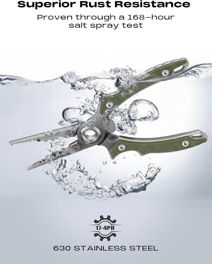 HOOK-EZE Anti-Twist Fishing Pliers with Multi-Function Design, 7.1" Saltwater 17-4 Stainless Steel Fishing Gear with G10 Handles, Split Ring Pliers, Fish Hook Remover Tool