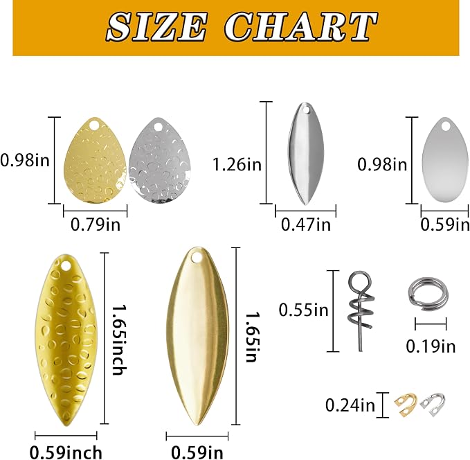 Fishing Spoons Rigs Spinner Blades Baits Kit, 150pcs Willow Colorado Blade Spin DIY Lure Making Supplies for Spinnerbait Bass Walleye Pike Spinner Rigs Making Accessories Set