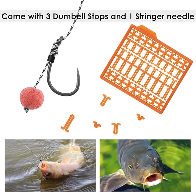 Carp Fishing Hair Rigs, 20 Pcs Curved Barbed Carp Hook Anti-Tangle Swivel Braided Thread line with 3 Card Boilie Bait Stops Dumbell Stoppers and Stringer Needle
