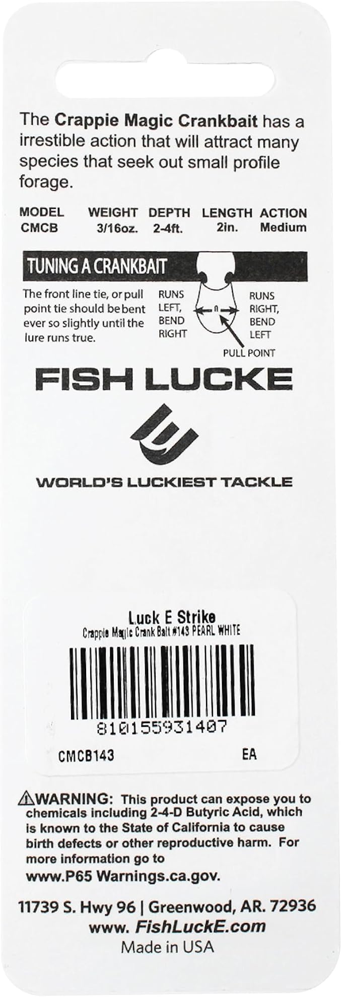 Luck E Strike Crappie Magic Crankbait (2 Inch Crappie Lure) Made in The USA
