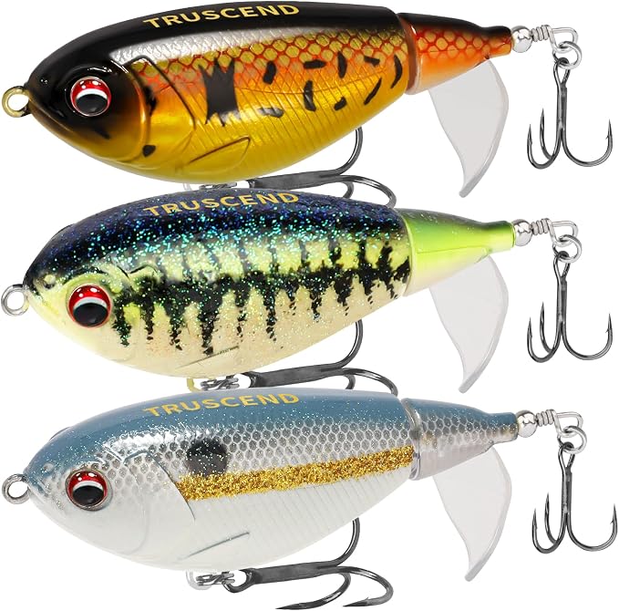 TRUSCEND Popobait Easy Catch Fishing Lures with BKK Hooks, Instant Startup, Longer Cast, Balanced Spray/Sound/Swim, Plopper Topwater Lures for Bass, Trout, Pike, Walleye, Freshwater Saltwater Fishing