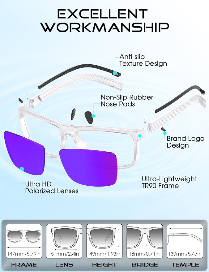 ATTCL Square Polarized Sunglasses for Men: Ultra-Light TR90 Frame UV400 Protection Sun Glasses for Fishing Driving