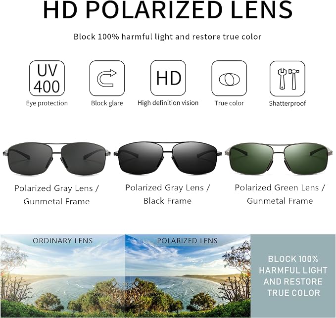 SUNGAIT Ultra Lightweight Rectangular Polarized Sunglasses Men UV400 Protection