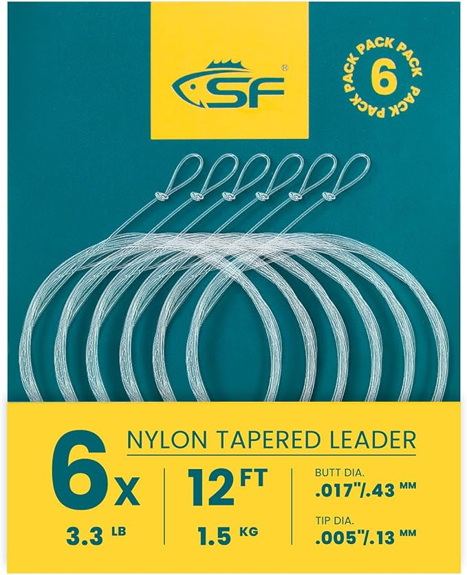 SF Pre-Tied Loop Fly Fishing Tapered Leader Nylon Clear Trout Freshwater Saltwater Bonefish Permit Bass Salmon Steelhead 7.5FT 9FT 10FT 12FT 15FT 0X 1X 2X 3X 4X 5X 6X 7X