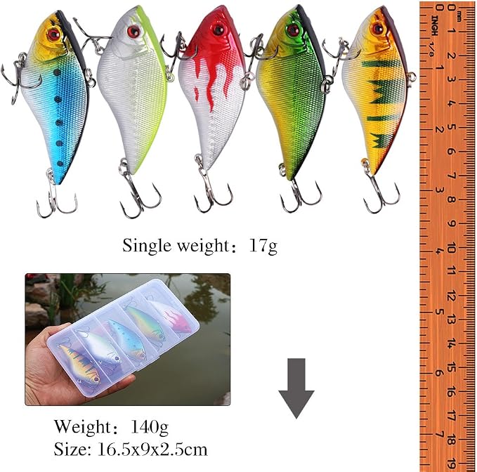 Sougayilang Fishing Lures Large Hard Bait Minnow VIB Lure with Treble Hook Life-Like Swimbait Fishing Bait Popper Crankbait Vibe Sinking Lure for Bass Trout Walleye Redfish