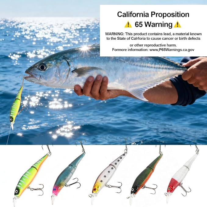 Whopper Fishing Lure for Bass：Popper Top Water Fishing Lures with Floating Rotating Tail Barb Treble Hooks Saltwater Freshwater Plopping Lures Kit