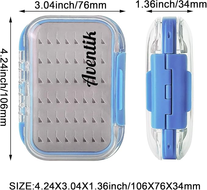 Aventik Waterproof Clear Fly Box Double Sides Floating Lightweight Fly Fishing Case Large Capacity Grip Foam Nymph Wet Dry Flies Lure Box(H18 Blue, SIZE A:4.24X3.04X1.36inch)