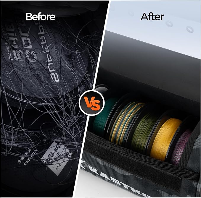 KastKing BaitSpace Line Management Bag, Fishing Line Storage Bag with Water Resistant Nylon, Clear View Window, Removable Divider, Tangle-free Leader Line Holder