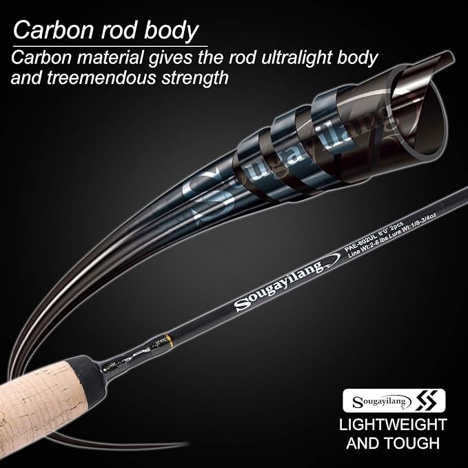 Sougayilang Fishing Rods Graphite Lightweight Ultra Light Trout Rods 2 Pieces Cork Handle Crappie Spinning Fishing Rod