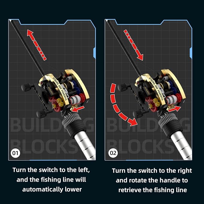 Fishing Rod Building Kit, Designed for Fishing Enthusiasts, is a LEGO-Compatible STEM Construction Toy Suitable for Children and Adults as a Home Decor Gift.