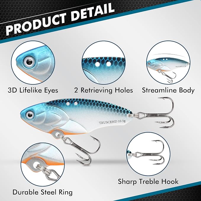 TRUSCEND Swim or Jig Fishing Spinner Baits for Freshwater and Saltwater, Rooster Tail Fishing Lures for Trout Bass Walleye Crappie Salmon Pike, Blade Bait with Copper Blade
