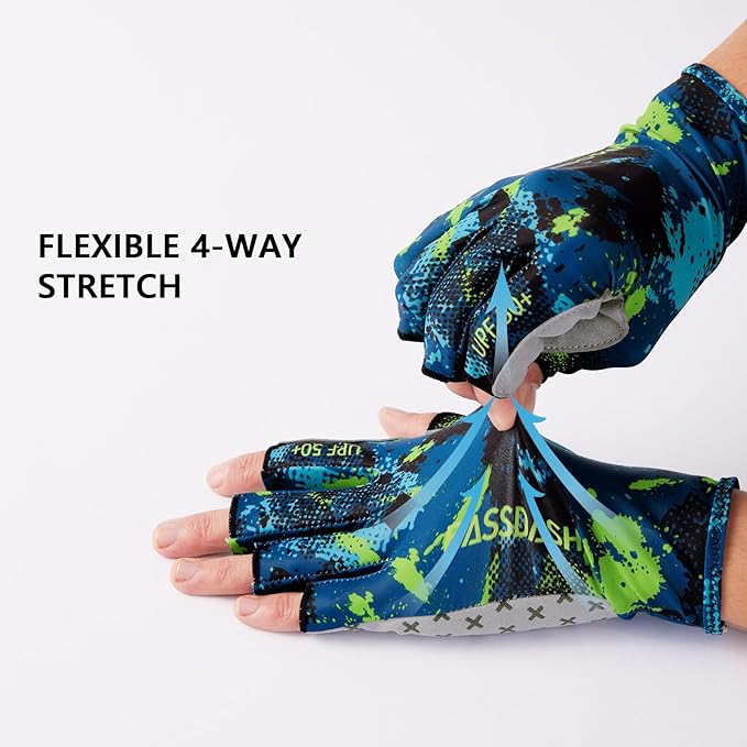 BASSDASH 3/4 Finger UPF 50+ Sun Gloves Breathable Anti-Slip Silicone Palm for Men Women Fishing Fingerless Cycling Running