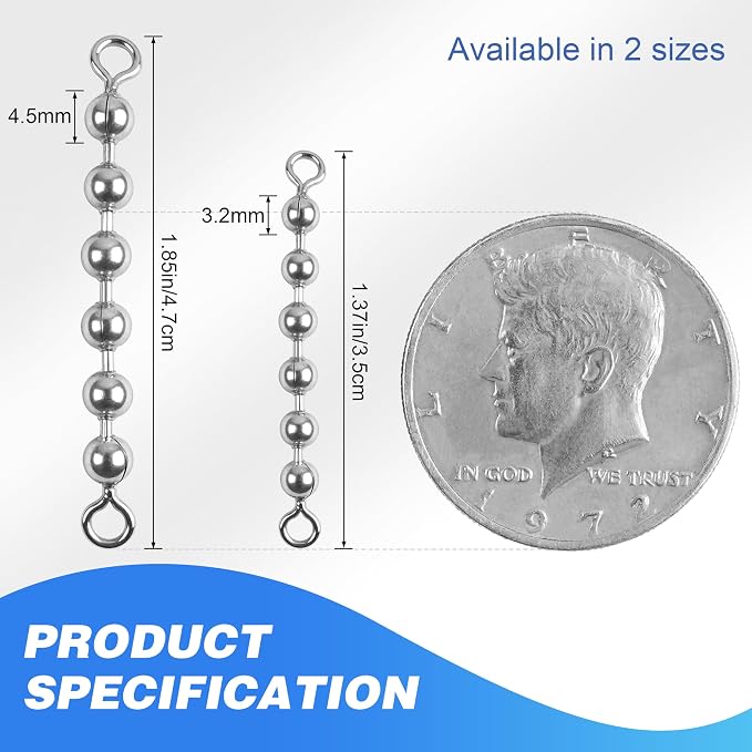OROOTL Fishing Bead Chain Swivels, 20/40pcs Fishing Swivels Stainless Steel High Speed Trolling Swivels Catfish Swivel Fishing Balls Chain Swivels Fishing Tackle for Freshwater Saltwater