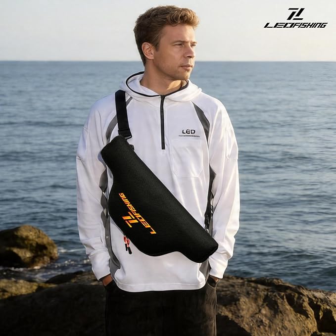 LEOFISHING Fishing Rod and Reel Combos Bag Portable Foldable Fishing Pole Case 45cm/17.7" for Short Telespoic Fishing Pole Store Up to 1-2 Fishing Rod with Reel Breathable Mesh Material