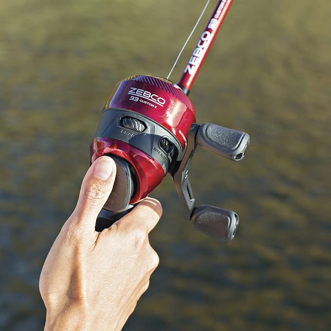 Zebco 33 Custom-Z Spincast Reel and 2-Piece Fishing Rod Combo, 6-Foot Fiberglass Rod with Split-Grip EVA Handle, Quickset Anti-Reverse Fishing Reel with Bite Alert