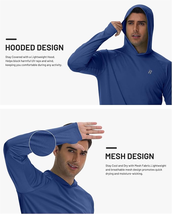 Runhit UPF 50+ Fishing Shirts for Men Long Sleeve Sun Protection Hoodie Lightweight Outdoor Workout Hiking Running Rash Guard