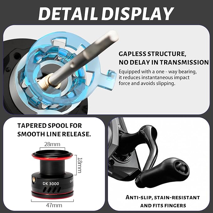 Spinning Reel 20LB Max Smooth Drag Stainless Steel Bearings Oversized Machined Metal Spool for Longer Casts Ultra Smooth Retrieve Lightweight Composite Body Freshwater Saltwater Ice to Surf Fishing