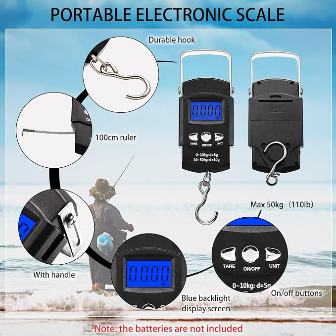 Honoson Fishs Hook Remover Tools Kit Include 1 Pcs Handheld Digital Fish Scale and Fishing Hook Remover Tool and Fish Lip Gripper and Fishing Plier with Sheath and 2 Pcs Fishs Tool Lanyards
