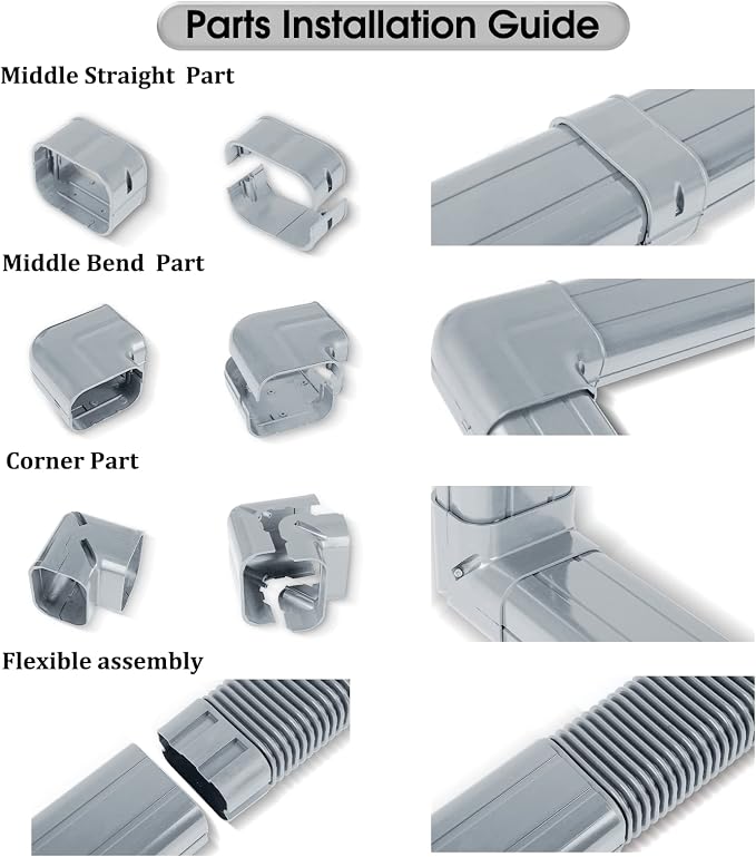 LyPrem Grey 16.5Ft Mini Split Line Set Cover 4" PVC Line Cover Kit for Mini Split and Central Air Conditioner & Heat Pump