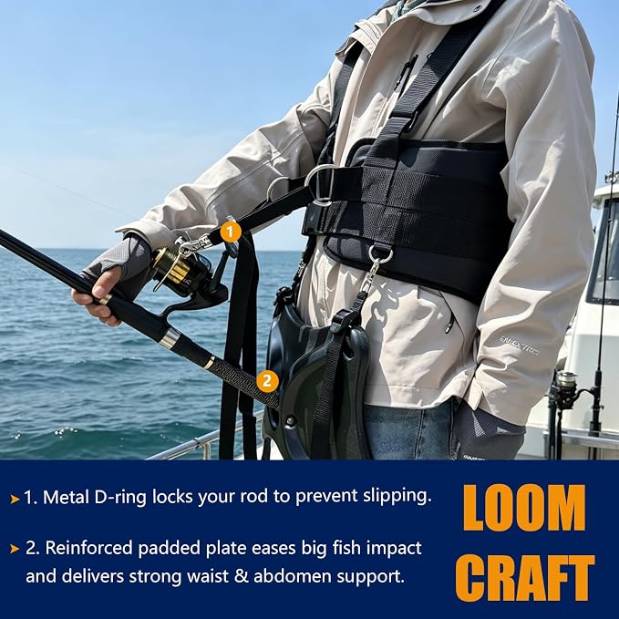 Fishing Belt & Shoulder Strap Harness Set, Enhanced Protection Shoulder Back Support System, with Rod Locking Buckle, Offshore Big Game Fishing Fighting Gear