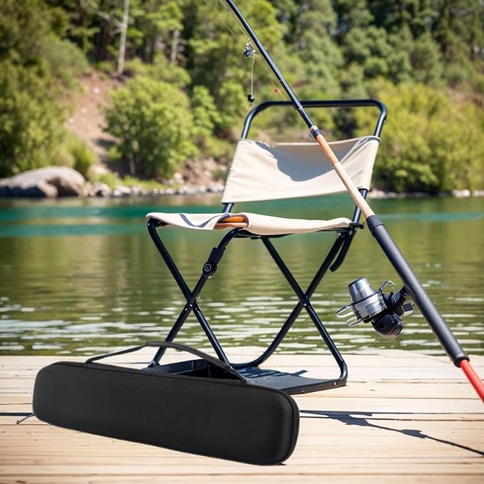 Hard Shell Fishing Rod Storage Bag, Thickened Oxford Cloth Protective Case with Soft Lining and Rubber Handle for Small Poles Reels Bait, 34.5cm Black