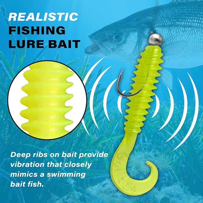 Galida's Grubz Soft Plastic Fish Bait Lures for Fishing | Fishing Bait Lure with Deep Ribs | Great for Beginners and Advanced Fishermen