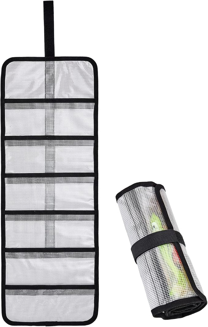 Roll Up Fishing Lure Wraps Set-Durable Lure Bag 6 Pocket PVC Protective Cover Saltwater Hook Covers Fabric Lure Protector Trolling Lure Tackle Box