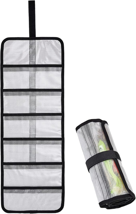 Roll Up Fishing Lure Wraps Set-Durable Lure Bag 6 Pocket PVC Protective Cover Saltwater Hook Covers Fabric Lure Protector Trolling Lure Tackle Box