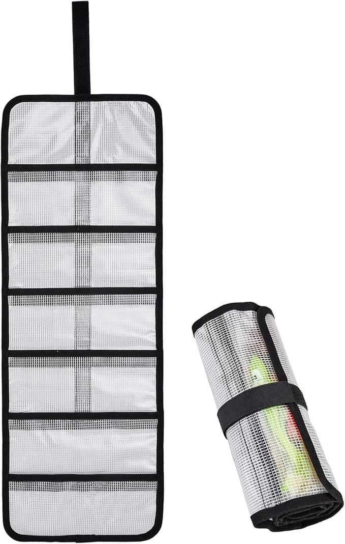 Roll Up Fishing Lure Wraps Set-Durable Lure Bag 6 Pocket PVC Protective Cover Saltwater Hook Covers Fabric Lure Protector Trolling Lure Tackle Box