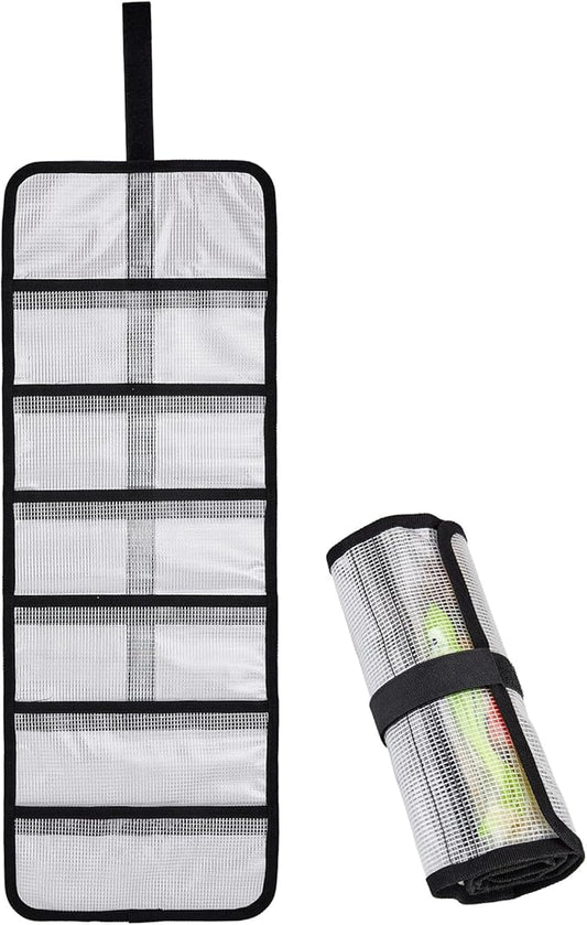Roll Up Fishing Lure Wraps Set-Durable Lure Bag 6 Pocket PVC Protective Cover Saltwater Hook Covers Fabric Lure Protector Trolling Lure Tackle Box