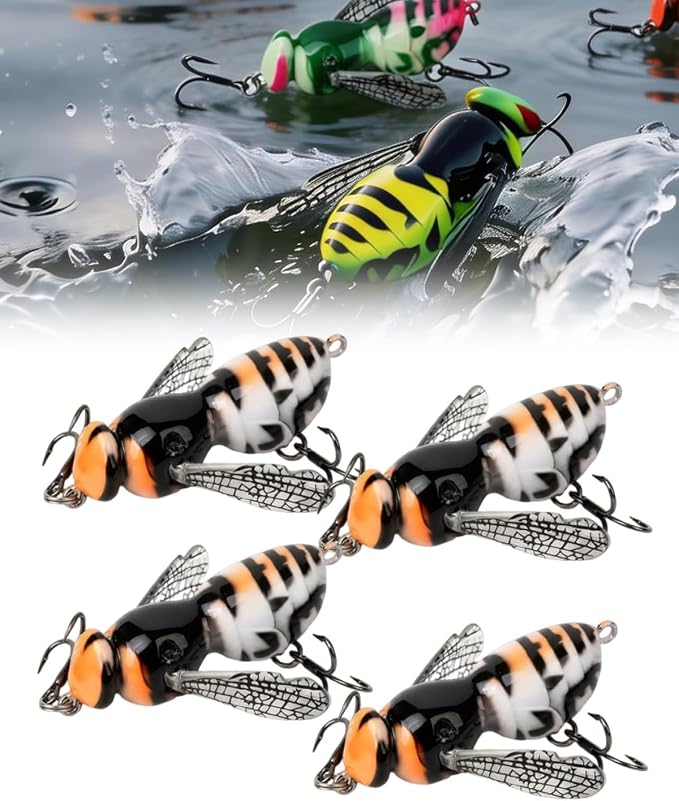 2026 New Bionic Wasp Crawl Bait-Topwater Micro Fishing Lure with Acoustic Noise Steel Balls for Bass & Pike Professional Anglers,Realistic Freshwater and Saltwater-W/Carbon Steel